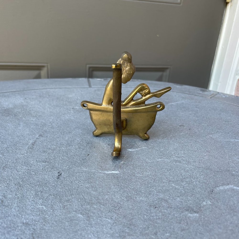 Vintage Solid Brass Lady in Bathtub Door Hooks Décor